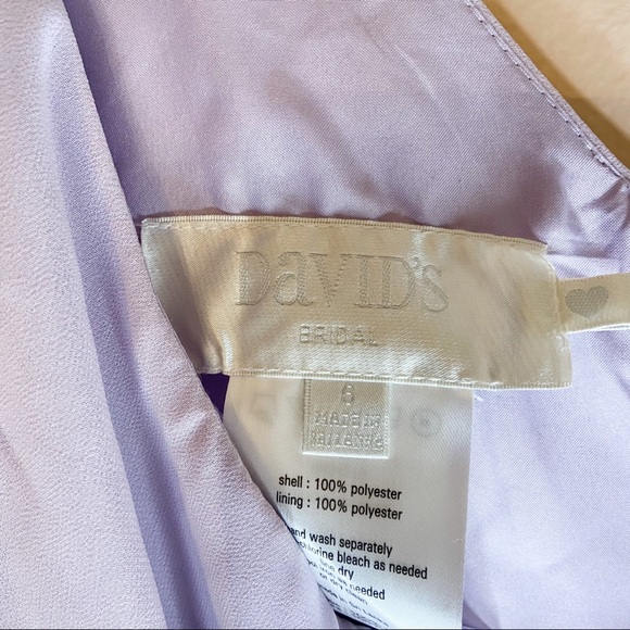 DAVIDS BRIDAL LAVENDER PURPLE LONG ONE SHOULDER BRIDESMAID DRESS - Picture 4 of 11